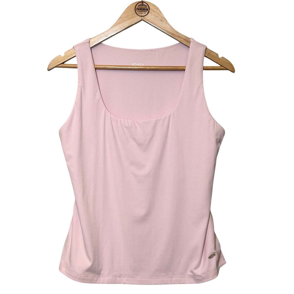 OGL Built-In-Bra Tank Top Scoop Neck Back Smoothing Cooling Pink Women's Large